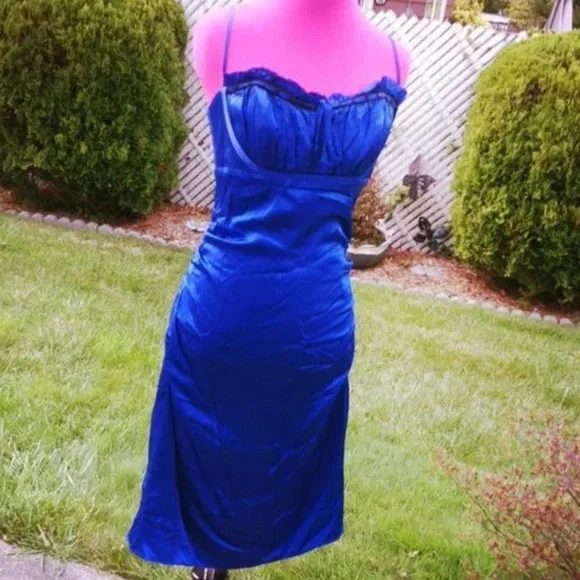 betsey johnson blue silk dress Women's Sweet Satin Swing Dress in Blue | Size Large